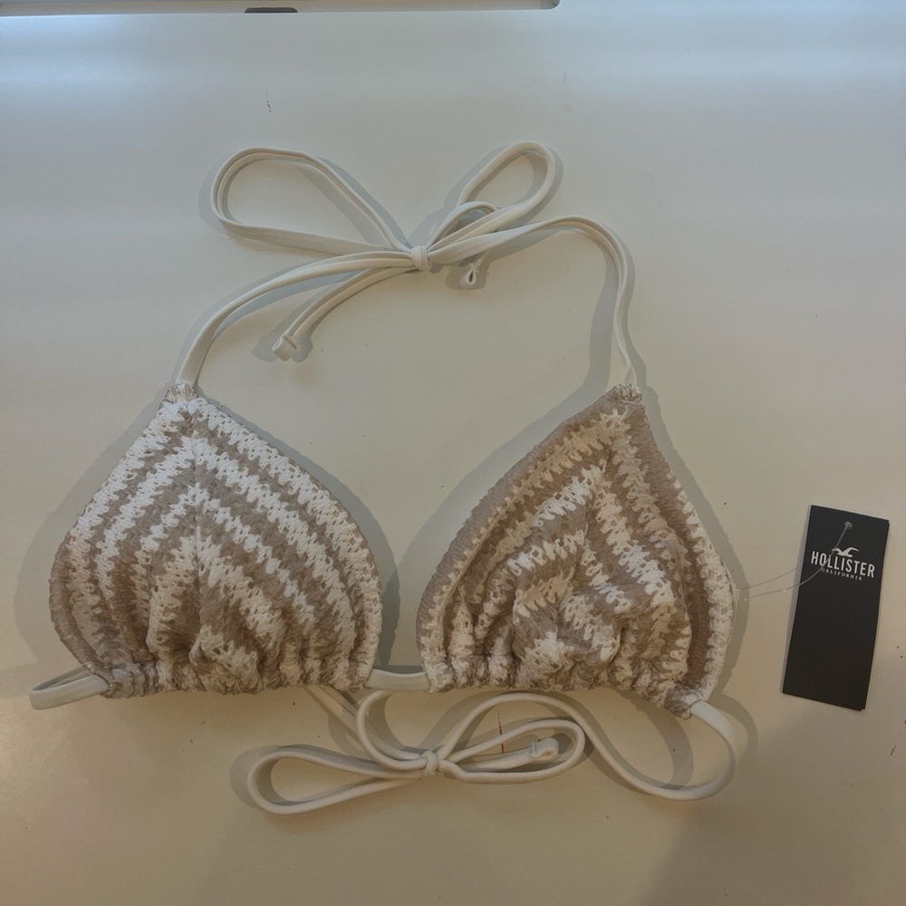 Hollister Crochet Bikini Top in White and Tan